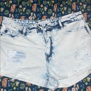 KanCan Blue and White Distressed Jean Shorts